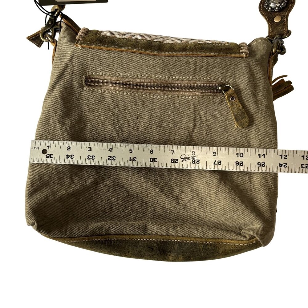 Vintage N Vogue Myra Bag Ratel Shoulder Bag Eco-Friendly Upcycled Brown/White - Picture 13 of 15